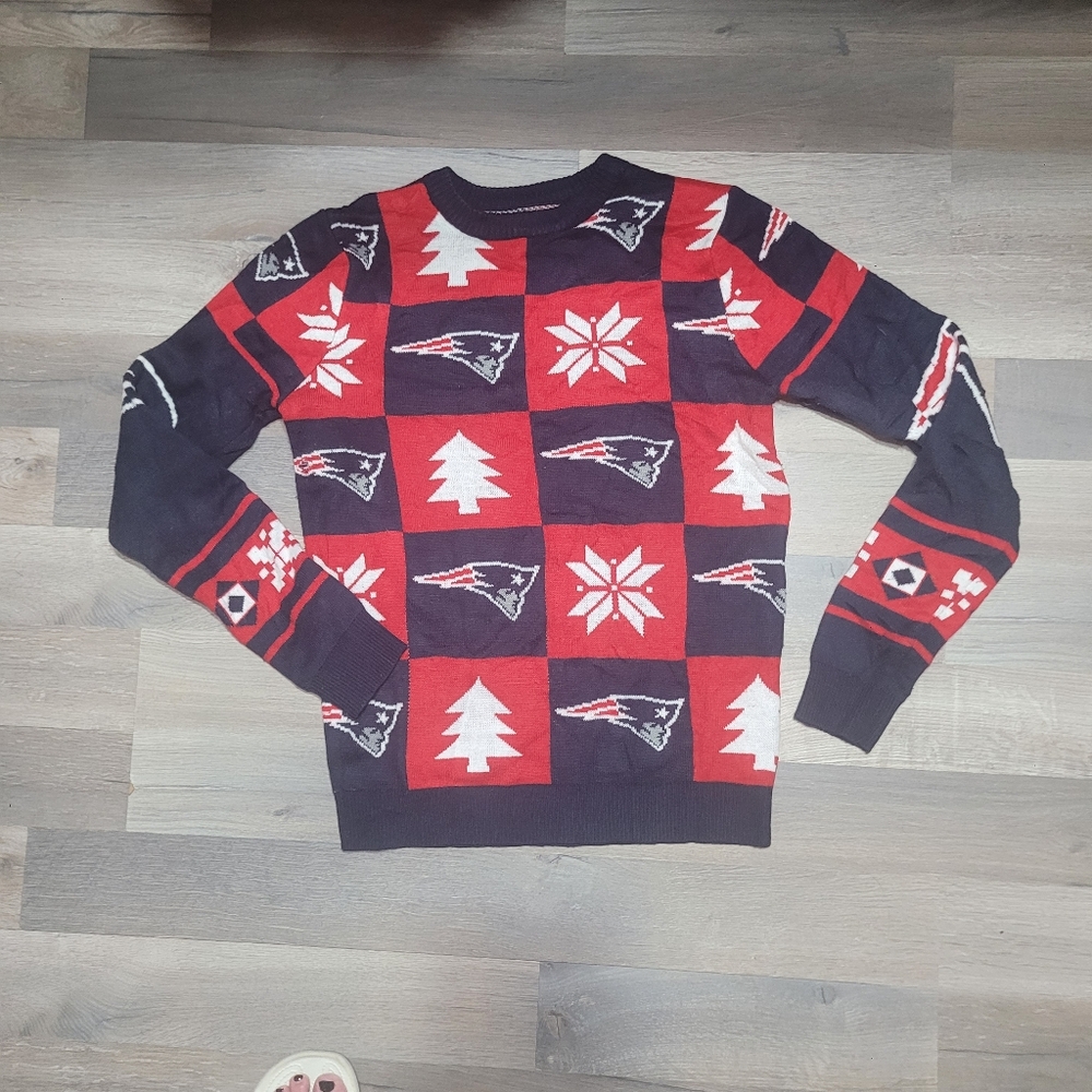 NFL New England Patriots Red Blue Ugly Sweater Christmas Size Small Unisex - Picture 2 of 5